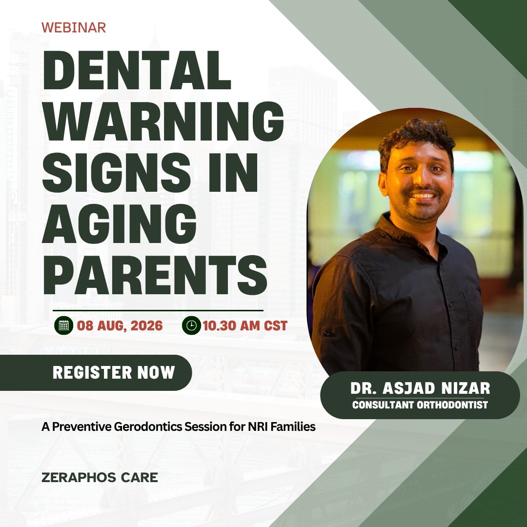 Webinar poster: Dental Warning Signs in Aging Parents with Dr. Asjad Nizar, 8 August 2026