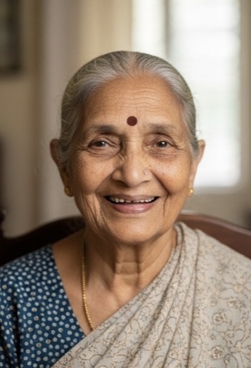 A smiling elderly Indian mother